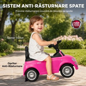 AIYAPLAY Mașinuță de Împins pentru Copii 12-36 Luni, Licență Fiat, cu Muzică, Claxon și Spațiu Depozitare, Roz | Aosom Romania
