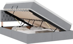 vidaXL Pat cu saltea și LED cu led Gri deschis 140 x 200 cm țesătură