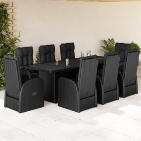 3277641 vidaXL Set mobilier de grădină cu perne, 9 piese, negru, poliratan