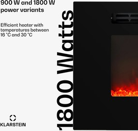 Klarstein Galeras, șemineu electric de perete și de încorporat, 1800 W, LED, 3 culori, temporizator