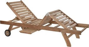 Șezlong exterior din lemn de tec cu roți și spătar reglabil, finisaj natural, „Marino”