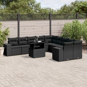 vidaXL Set canapele de grădină cu perne, 11 piese, negru, poliratan