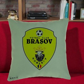 Perna Personalizata FC Brasov Fotbal Romania, 40x40 cm, Verde, Husa Detasabila, Perna Inclusa, BEKZ®
