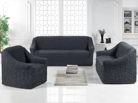 Set huse elastice si creponate pentru canapea 3 locuri, canapea 2 locuri si 2 fotolii, fara volanas, Cenusiu