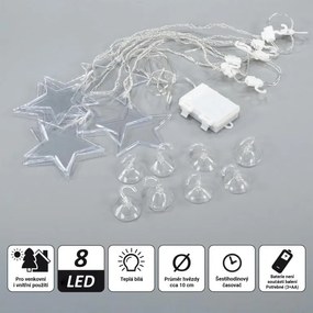 Perdea luminoasă de Crăciun, stele, 8 LED-uri, alb cald