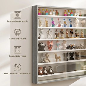 HOMCOM Dulap Tip Vitrină de Expoziție cu Rafturi Reglabile, Montată pe Perete, Negru | Aosom Romania