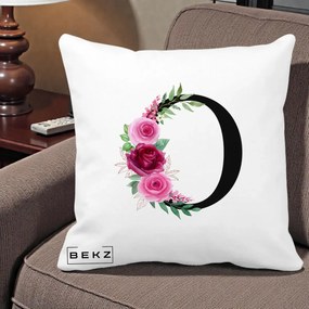 Cadou Personalizat - Perna Personalizata Monograma Florala Litera O, 40x40 cm, Alba Mata, Husa Detasabila, Perna Inclusa, BEKZ®