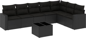 vidaXL Set mobilier de grădină cu perne, 8 piese, negru, poliratan