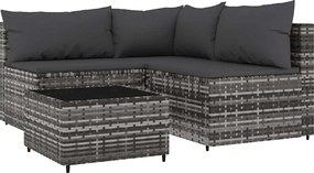 vidaXL Set mobilier de grădină cu perne, 4 piese, gri, poliratan