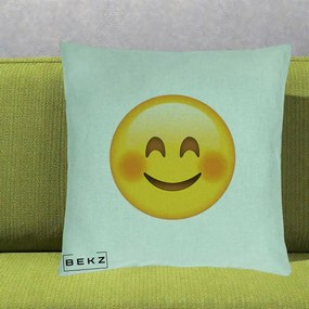 Perna Decorativa Emoji Fericit Roscat, 40x40 cm, Verde Menta, Husa Detasabila, Perna Inclusa, BEKZ®