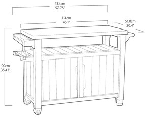 Masă multifuncțională de grătar Keter pentrugrădină UNITY XL 270 l grafit, 134 x 52 x 90 cm