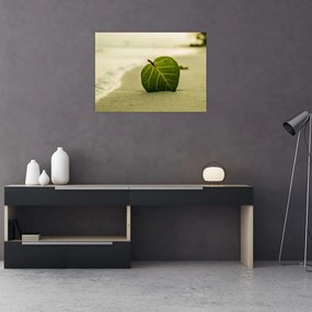 Tablou pe sticlă cu frunză în nisip (70x50 cm)