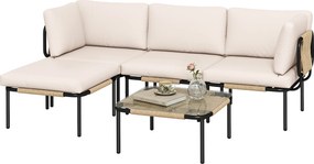 Outsunny Set mobilier gradină din polyrattan 5 piese Set lounge cu 3 fotolii masă cu sticlă taburet scaune late și adânci perne detașabile | Aosom Romania