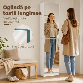 HOMCOM Dulap pentru Pantofi cu Oglindă, Uși Reversibile cu 5 Rafturi din Material Textil, 50 x 20 x 180 cm, Alb | Aosom Romania