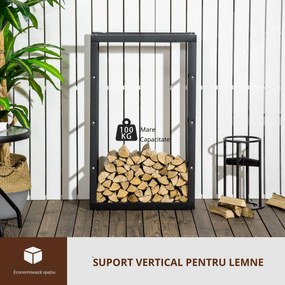 Suport pentru lemn pentru casa si gradina din fier negru, design modern si elegant 60×25×100cm HOMCOM | Aosom Romania