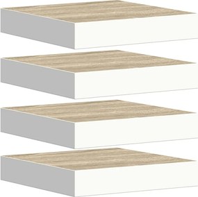 vidaXL Rafturi perete suspendate 4 buc. alb/stejar 23x23,5x3,8 cm MDF