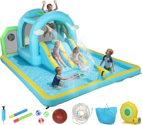 AIYAPLAY Castel Gonflabil Acvatic 7 în 1 cu Suflantă 2 Tobogane Trambulină Piscină Coș Coloană de Box 426x360x198 cm | Aosom Romania