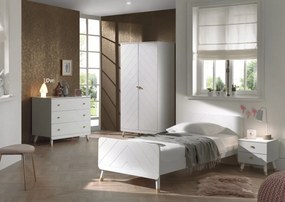 Set Dormitor Complet pentru Copii, 4 Piese, 90x200 cm, Alb Satinat (Pin Masiv și MDF) – Billy – Vipack