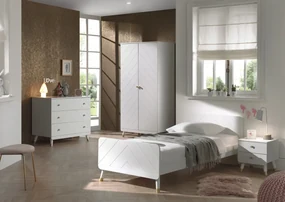Set Dormitor Complet pentru Copii, 4 Piese, 90x200 cm, Alb Satinat (Pin Masiv și MDF) – Billy – Vipack