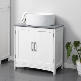 kleankin Mobilier Sub Lavoar Baie cu 2 Usi din MDF, 60x33x60cm, Gri si Alb | Aosom Ro