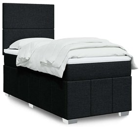 vidaXL Pat box spring cu saltea, negru, 80x200 cm, textil