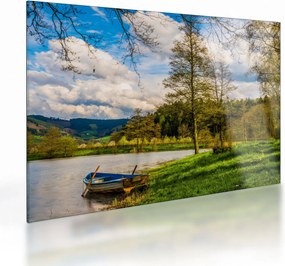 Tablou pe sticlă - Barcă pe lac (70x50 cm)