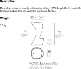 Scaun de bar exterior / interior design modern premium MOMA BAR STOOL 45038A Vondom