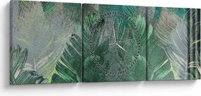 Tablou - Textura de beton cu frunze (cu ceas) (90x30 cm)