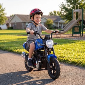 AIYAPLAY Motocicletă electrică pentru copii, stil Harley, 24 V, 6-12 ani, roți din cauciuc 30 cm, albastră | Aosom Romania