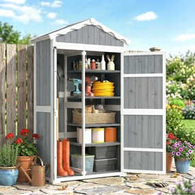 Outsunny Căsuță de grădină din lemn 105x55x179 cm dulap pentru unelte cu 4 rafturi acoperiș din metal galvanizat gri | Aosom Romania