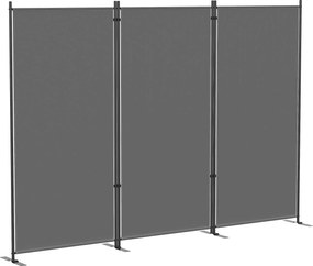 Outsunny Paravan pliabil cu 3 panouri 260x180 cm Paravan separator de încăperi cu suport metalic UPF 30+ Gri închis | Aosom Romania