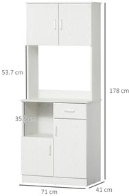 HOMCOM Bufet de bucătărie armoire de cuisine multi-depozitare 4 uși 1 sertar raft + mare blat 71 x 41 x 178 cm MDF alb | Aosom Romania