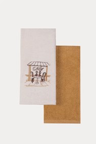 Prosoape de bucătărie CAFE, 2 buc Crem-Muștar /Cream-Mustard Set (2 buc, 40x60 cm)
