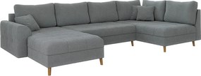 Colțar gri cu tapițerie din țesătură bouclé (colț stânga /în formă de "U") Ariella – Ropez