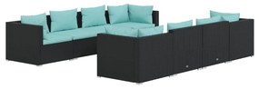 3101513 vidaXL Set mobilier de grădină cu perne, 9 piese, negru, poliratan