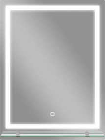 kleankin Oglindă pentru baie 60x80 cm cu 3 culori de lumină, raft din sticlă, funcție memorie și întrerupător tactil Argintiu | Aosom Romania