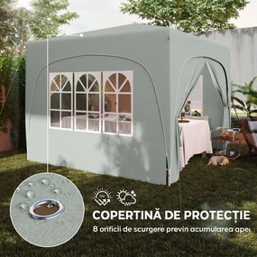 Outsunny Pavilion Pliabil cu Ferestre Laterale și Geantă de Transport, 300x300x273 cm, Gri Deschis | Aosom Romania
