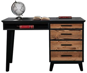 Birou Timeless, 4 Sertare 1 Nișă, Lemn Masiv, 120x60x76 cm, Negru