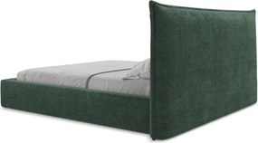 Pat matrimonial verde tapițat cu spațiu de depozitare cu somieră 180x200 cm Esala – Makamii