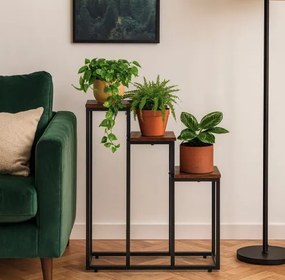 Suport pentru flori Loft - raft metalic cu 3 etaje cu rafturi din lemn