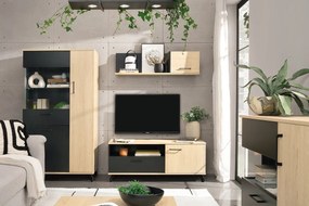 Comodă Madison MD11 cu sertar 90 cm - negru / stejar biscuiți