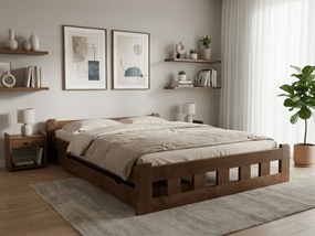 Pat inalt Naomi 120 x 200 cm, stejar Saltele: Cu saltele Somnia 18 cm, Somiera pat: Cu lamele curbate