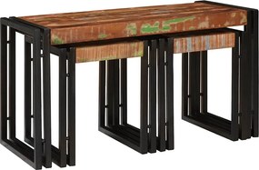 vidaXL Masa de cuibărit 3 pcs Lemn recuperat masiv și metal