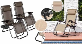 Scaun de gradina gravitatie zero cu suport pentru pahar, 2 buc-maro