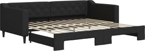 vidaXL Pat de zi cu extensie, negru, 90x200 cm, textil