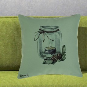 Perna Decorativa Felinar cu Lumanare si Conuri, 40x40 cm, Verde, Husa Detasabila, Perna Inclusa, BEKZ®