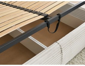 Pat matrimonial bej tapițat cu spațiu de depozitare cu somieră 180x200 cm Jade – Bobochic Paris