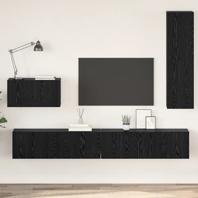 vidaXL Dulap pentru TV pe Perete cu raft Altele cu depozitare cu ușă 4 pcs Stejar negru