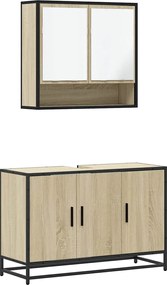 vidaXL Set mobilier de baie, 2 piese, stejar sonoma, lemn prelucrat
