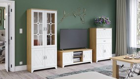 Mazzoni Mobilier dulap de perete PROVENZA Stejar Piatră/Alb Mat - COMODĂ TV VITRINĂ COMODĂ/BAR PENTRU LIVING RETRO